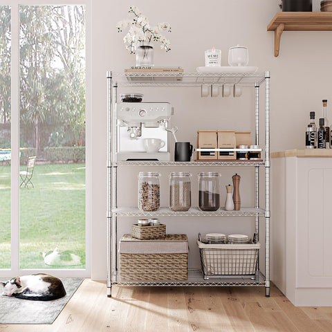 IZeUK 4-tier shelving in a kitchen setting helps organize cookware and appliances