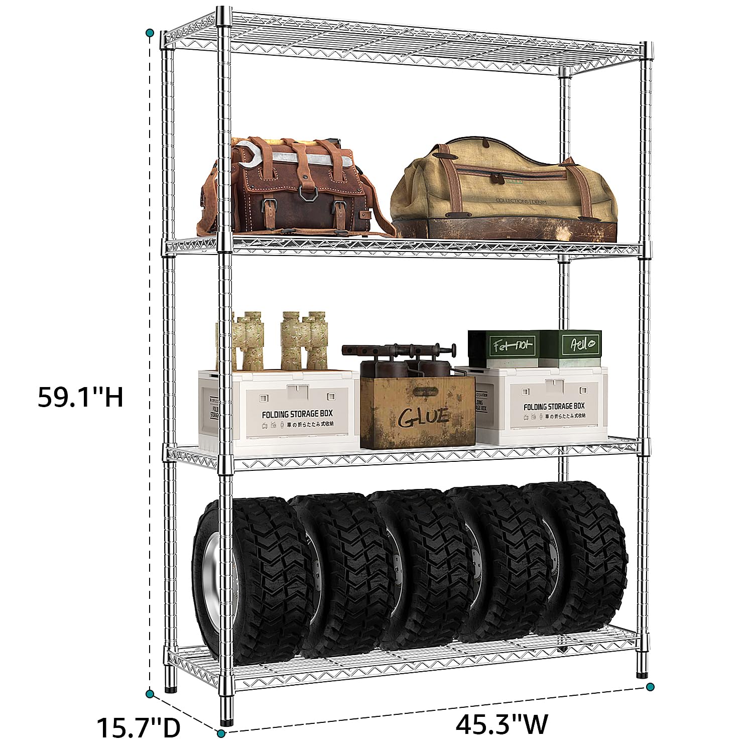 IZeUK 4-tier shelving silver finish complements modern spaces with stable storage