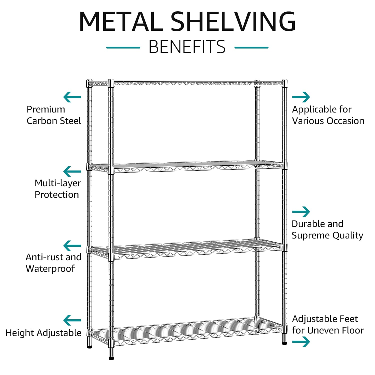 IZeUK 4-tier shelving tool-free assembly allows quick, hassle-free setup