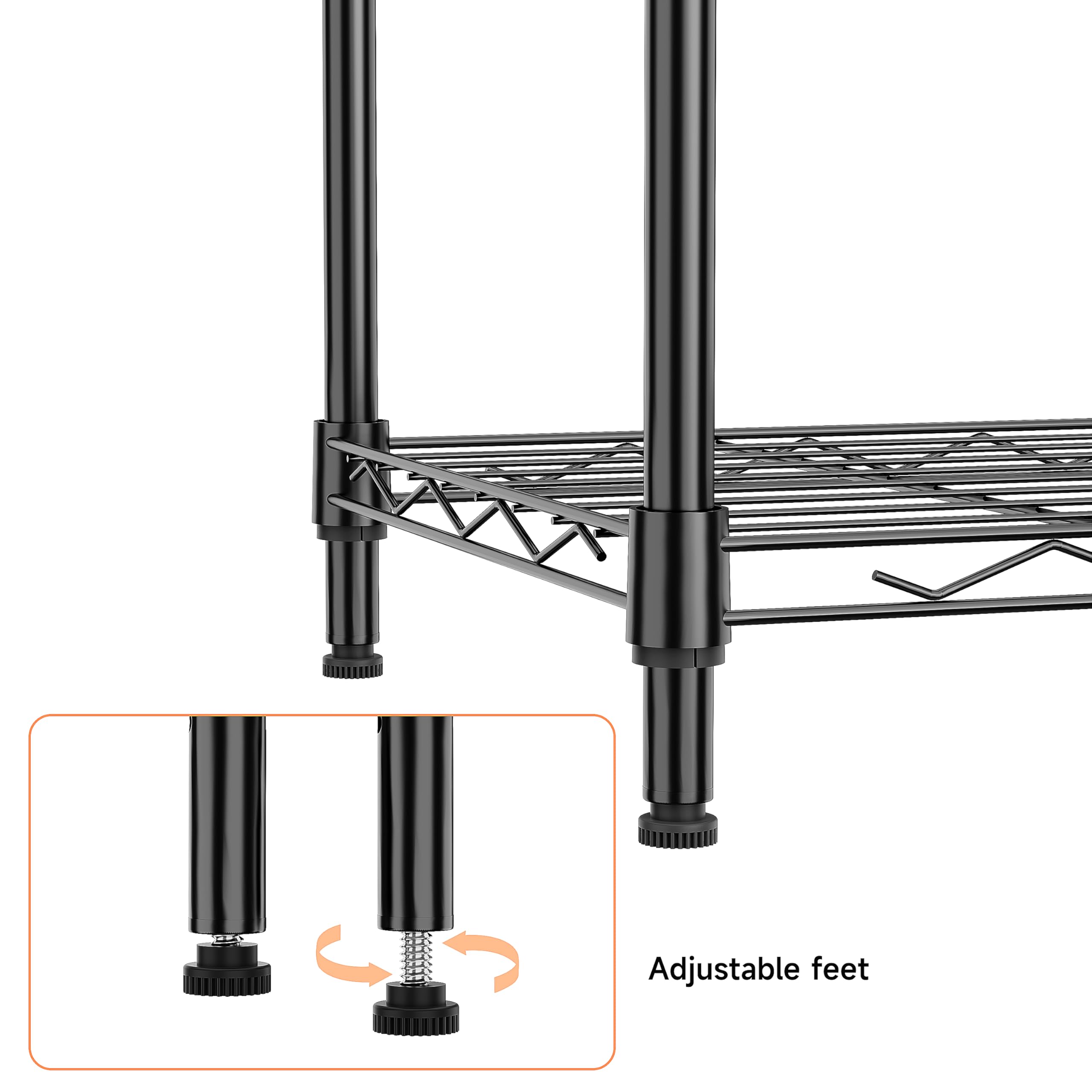 IZEUK 4-tier wire shelf unit durability closeup emphasizes steel construction