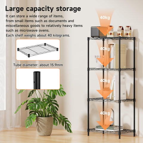 IZEUK 4-tier wire shelf unit in kitchen keeps items organized