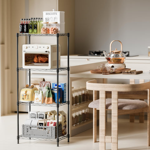 IZEUK 4-tier wire shelf unit side view demonstrates slim profile for small spaces
