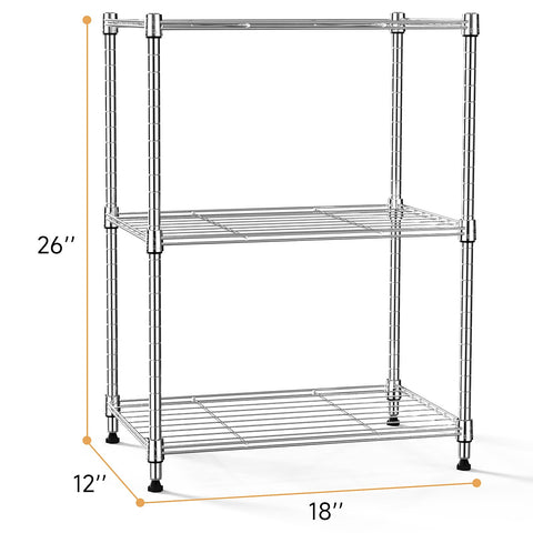 Heavy-duty steel wire shelving in chrome finish suitable for kitchen and storage needs
