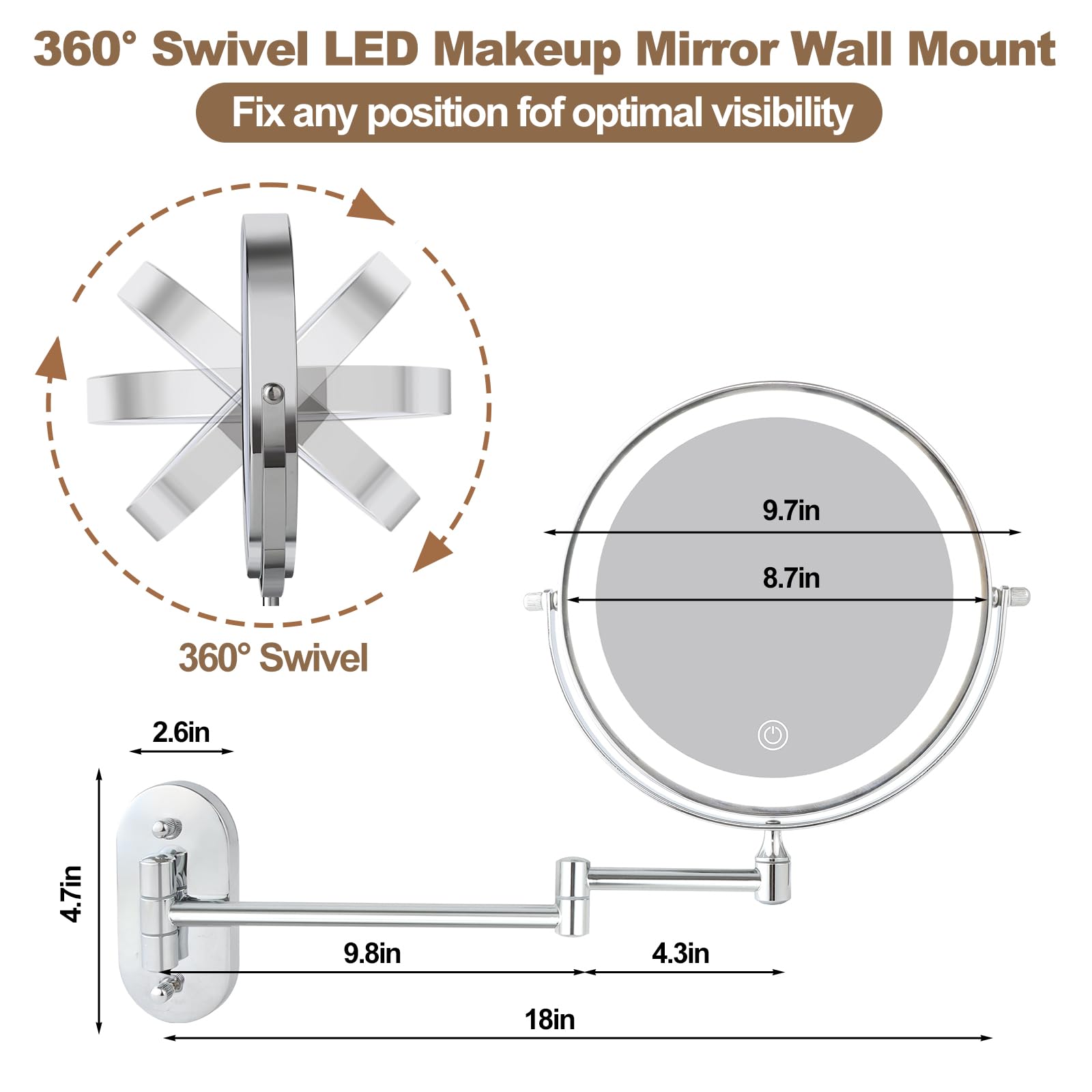 IZHIBATU Type-C rechargeable mirror frees from battery replacements.
