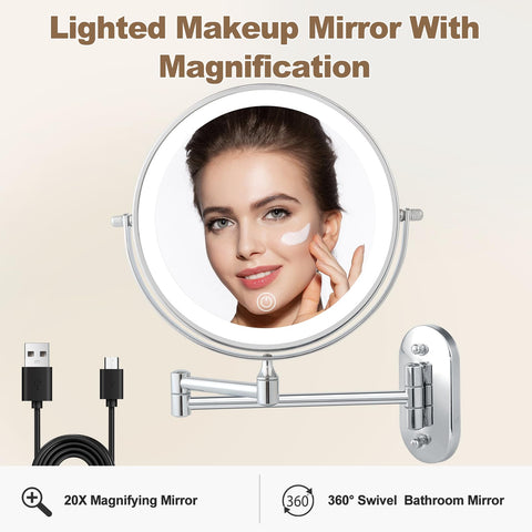 IZHIBATU wall-mounted mirror with 3-color lights for versatile makeup scenarios.