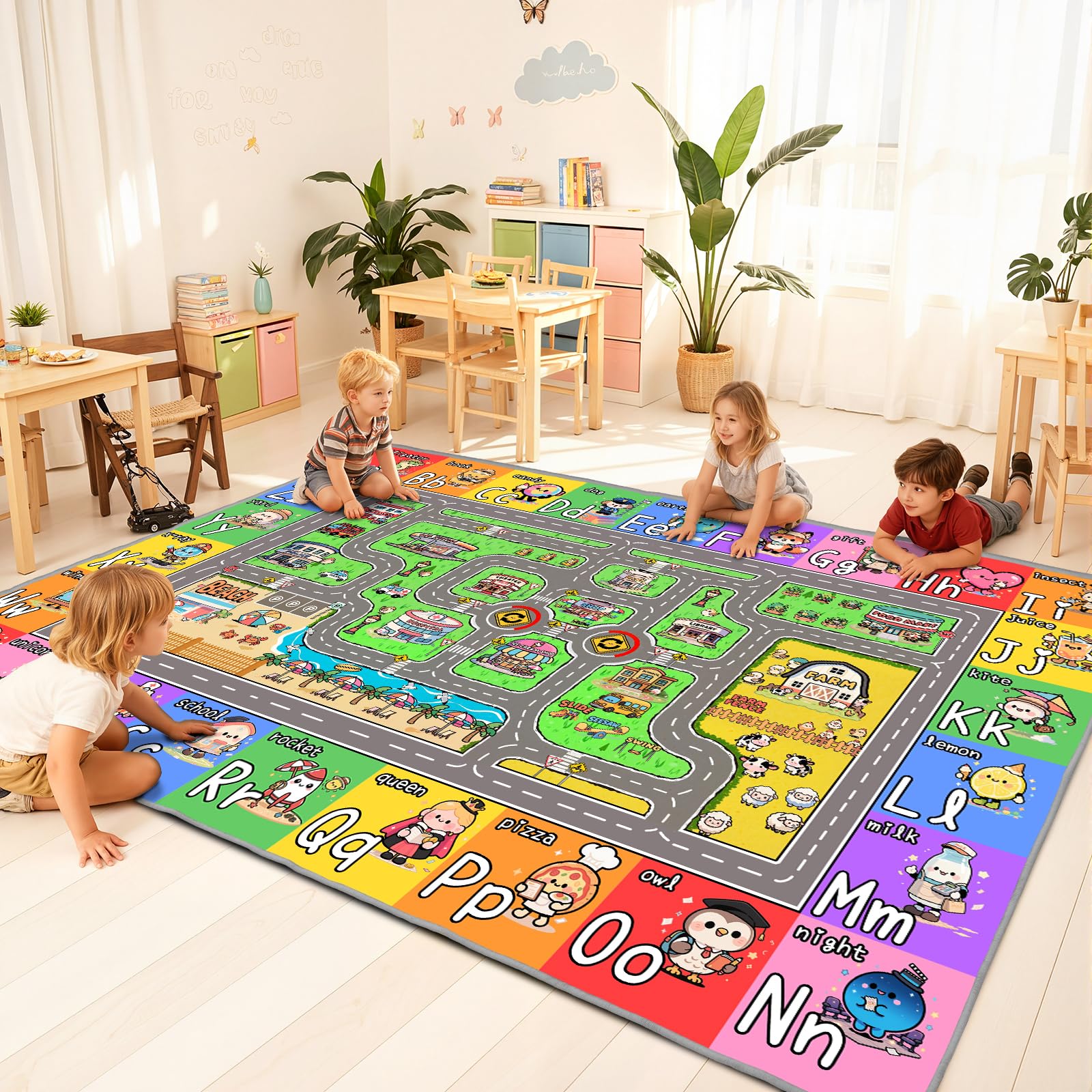 J Rombol Kids Road Rug - alphabet border for engaging early vocabulary and imaginative play