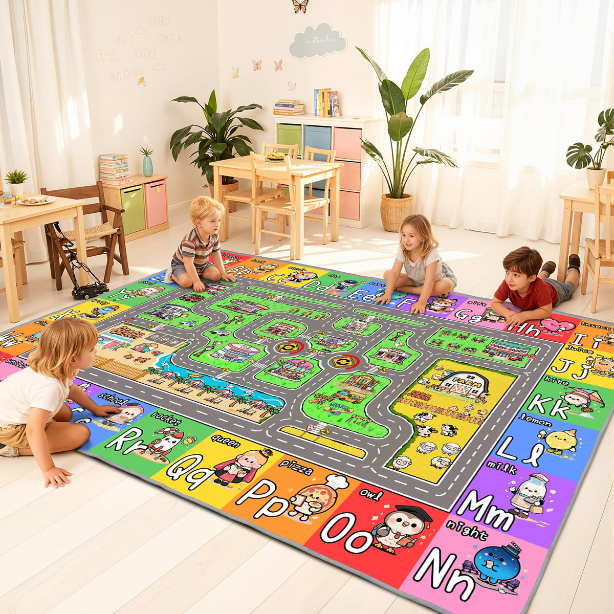 J Rombol Kids Road Rug - alphabet border for engaging early vocabulary and imaginative play