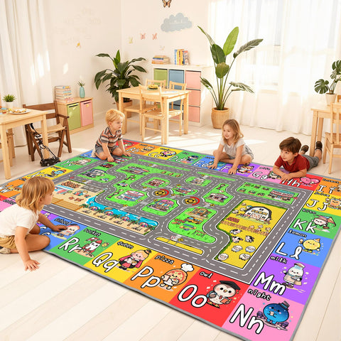 J Rombol Kids Road Rug - alphabet border for engaging early vocabulary and imaginative play
