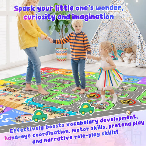 J Rombol Kids Road Rug - city landmarks to spark storytelling adventures