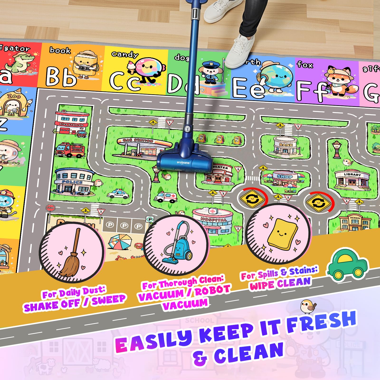 J Rombol Kids Road Rug - easy to clean and stain-resistant surface