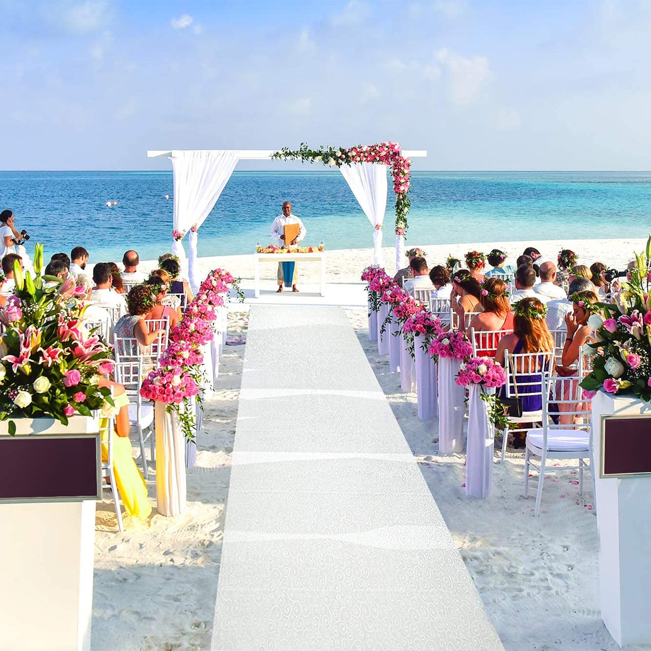 J&A Homes indoor venue setup featuring clean white aisle path