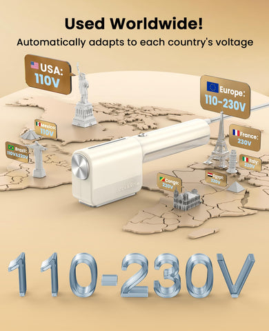 Jack & Rose travel steamer with global voltage for hotels worldwide.