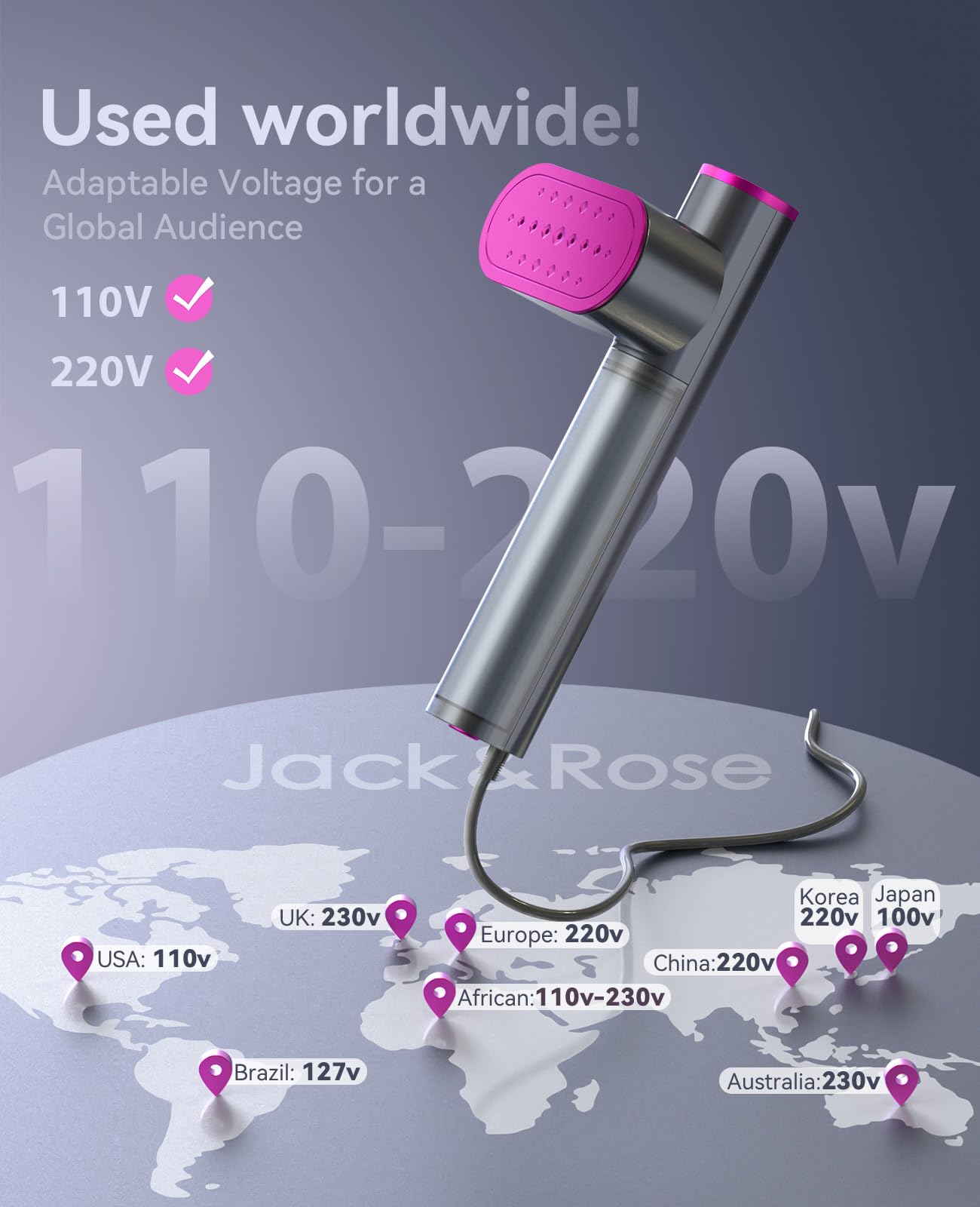 Compact design of Jack & Rose K1 steamer ideal for carry-on packing.