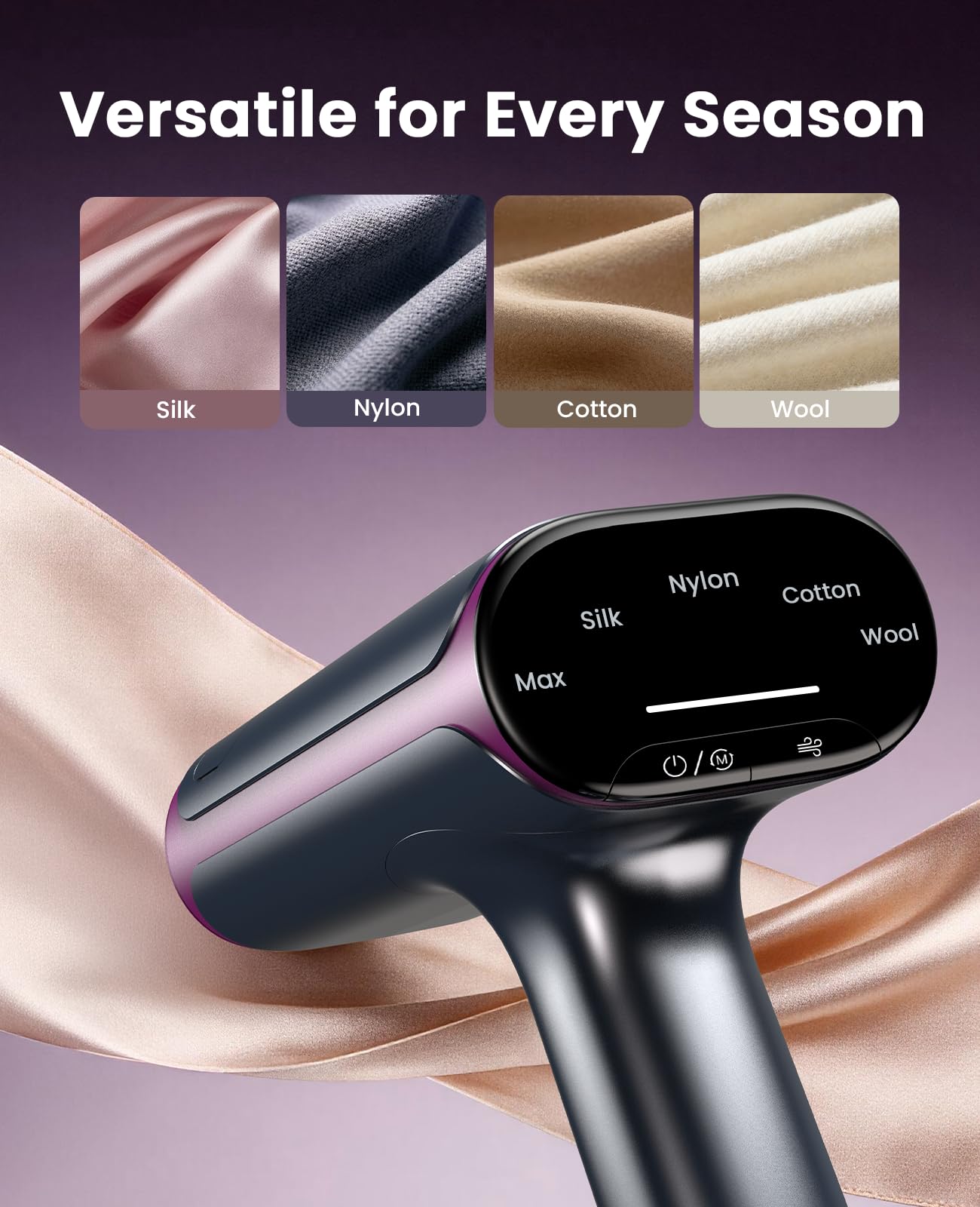 Jack & Rose five fabric modes adjust steam for delicate to heavy fabrics.