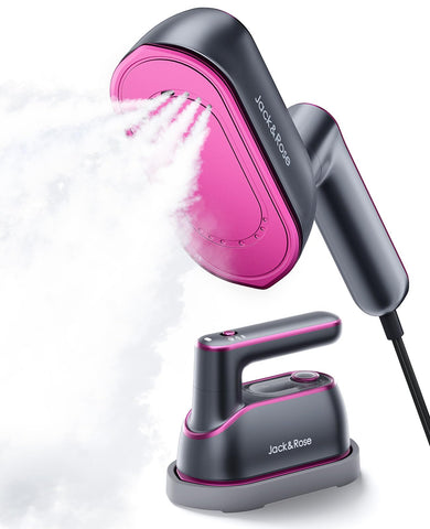 Jack & Rose Travel Steamer Iron front view, compact design for quick wrinkle removal on the go