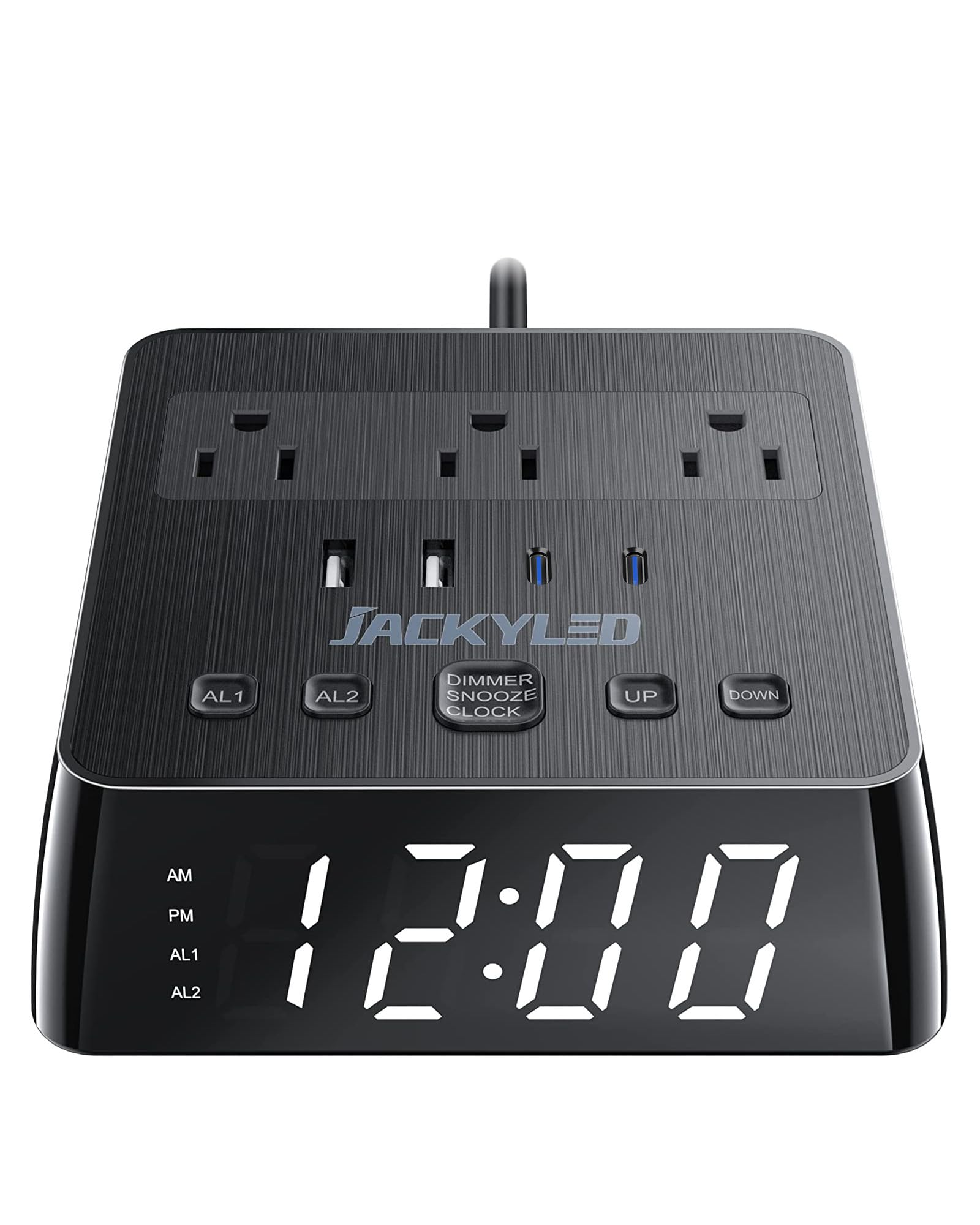 JACKYLED alarm clock with full screen LED display for clear time visibility.