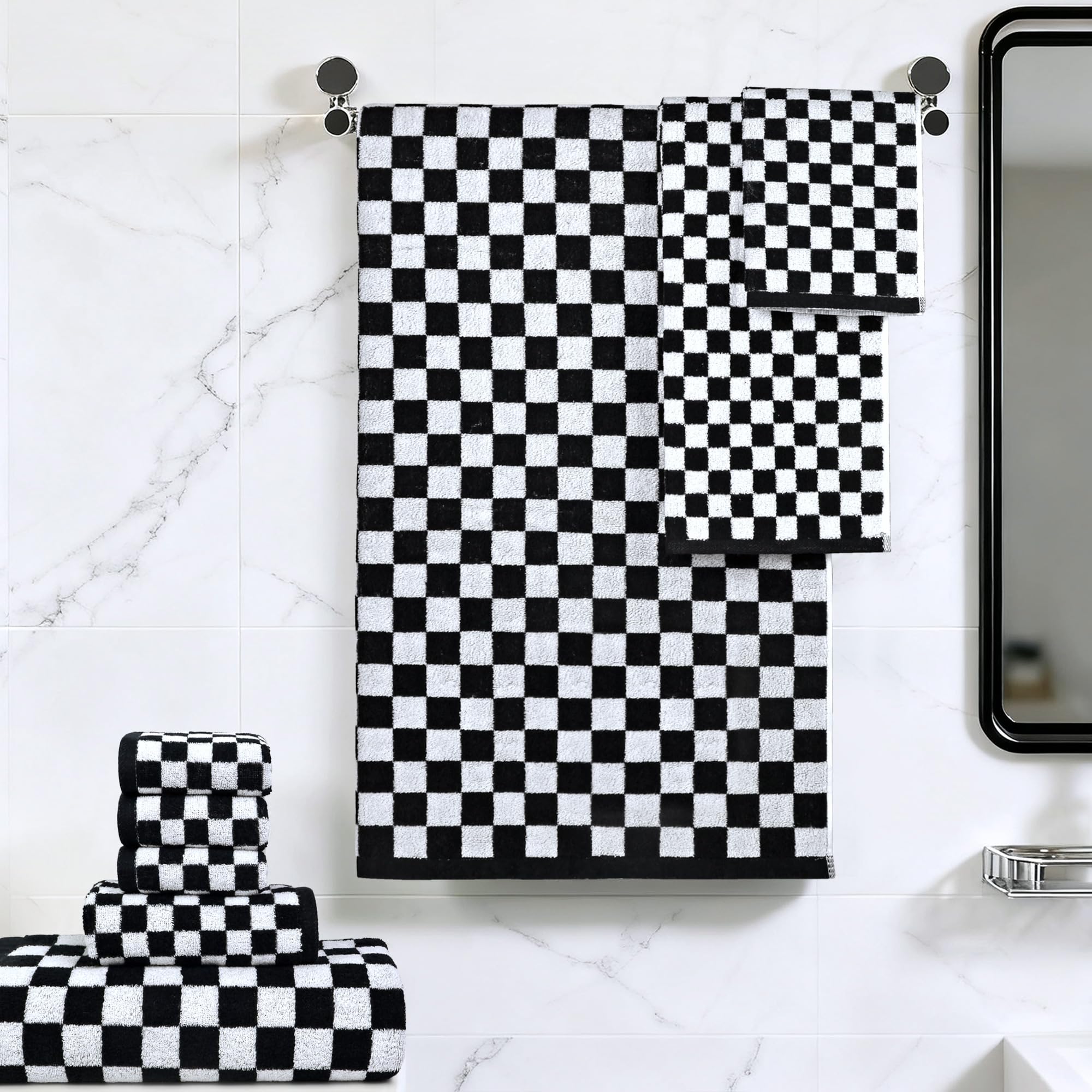 Jacquotha black and white checkered pattern adds modern style