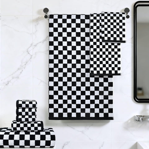 Jacquotha black and white checkered pattern adds modern style