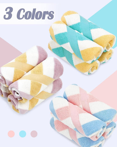 Jacquotha washcloths in lilac and khaki stripes add soft color to the bathroom.