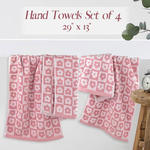 Jacquotha towels checkered floral pattern close-up highlights print detail