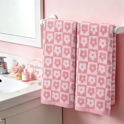 Jacquotha pink checkered floral towels 29x13 size for comfortable hand drying