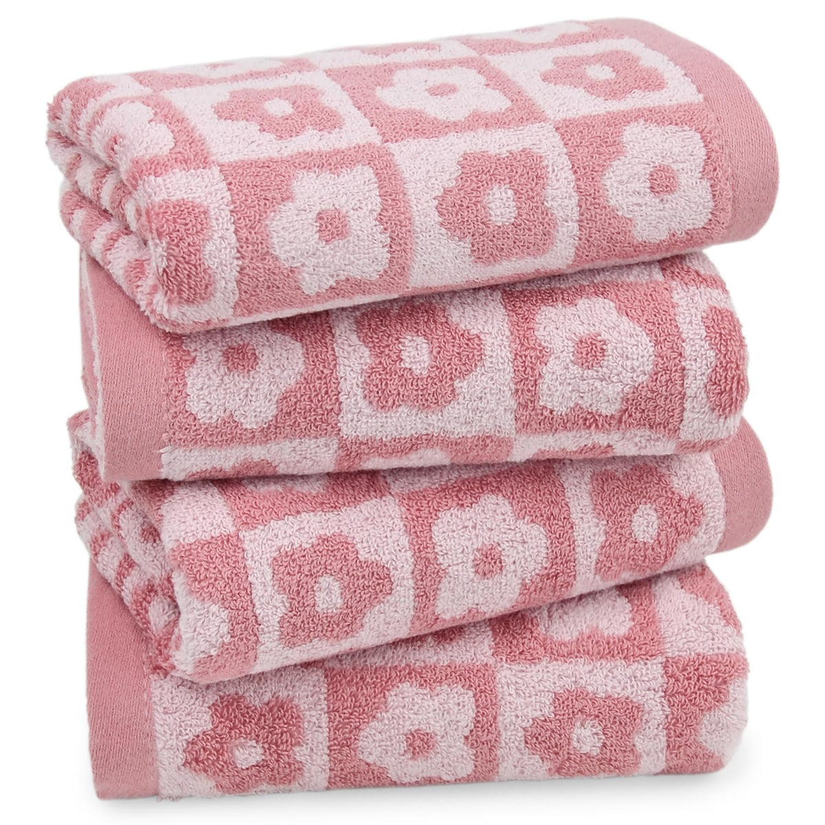 Jacquotha pink checkered floral towels four-pack in soft cotton