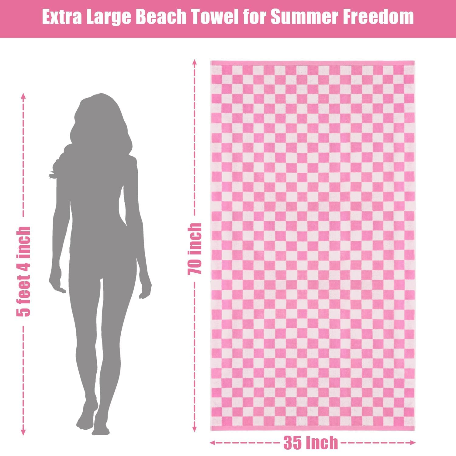 Jacquotha pink checkered towel draped on lounge chair for sun lounging