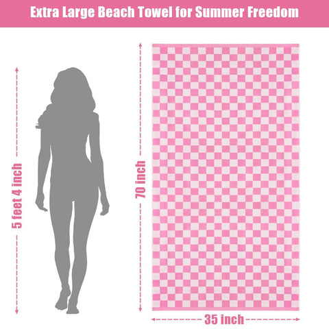 Jacquotha pink checkered towel draped on lounge chair for sun lounging