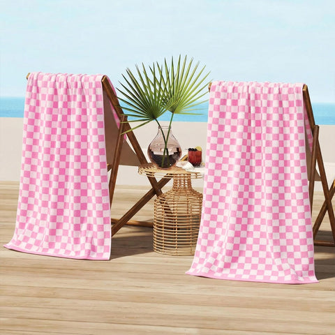 Jacquotha pink checkered towel as a family gift idea