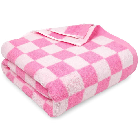 Jacquotha pink checkered towel oversized for full beach coverage