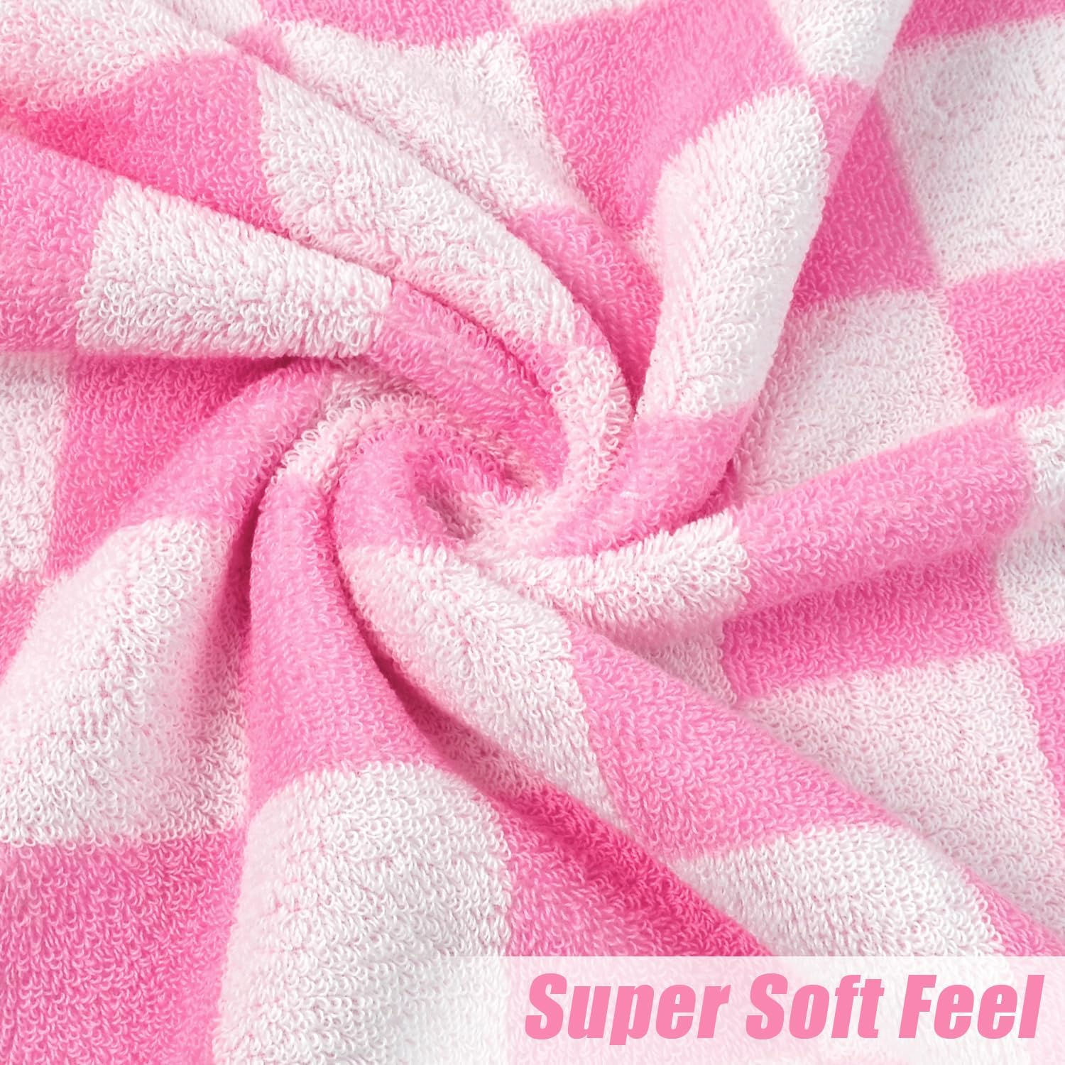 Jacquotha pink checkered towel with reinforced edges for durability