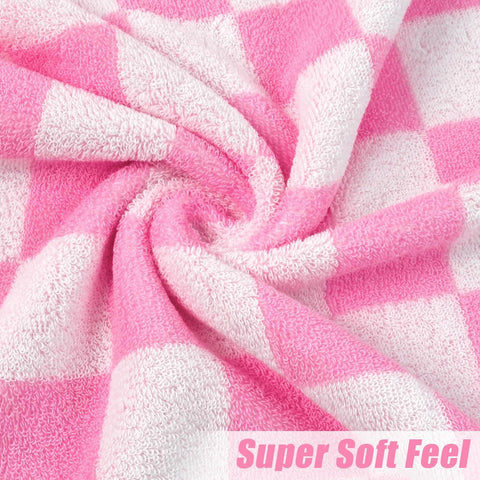 Jacquotha pink checkered towel with reinforced edges for durability