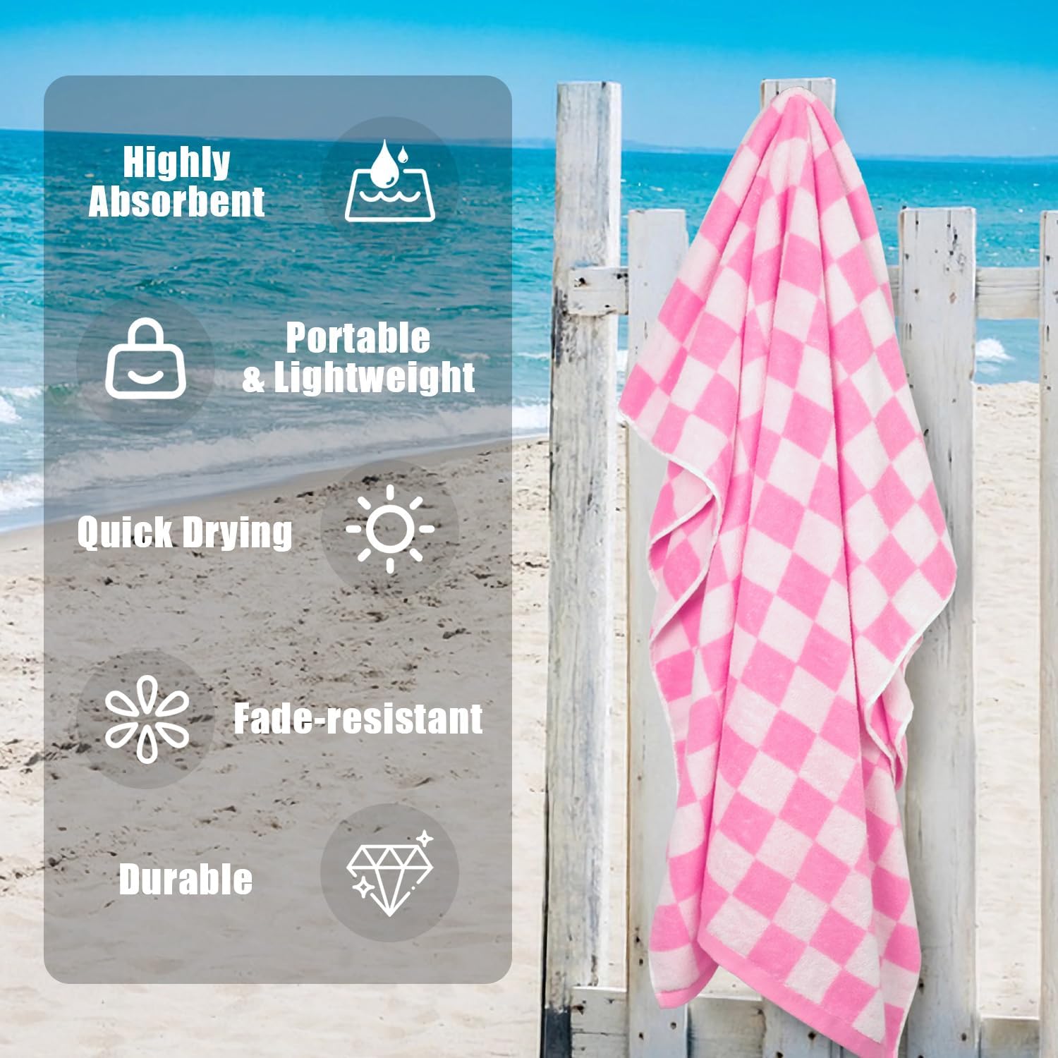 Jacquotha pink checkered towel shows soft cotton feel and color