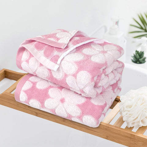 Jacquotha pink towels, 55x27.5 inches, large wrap after shower.