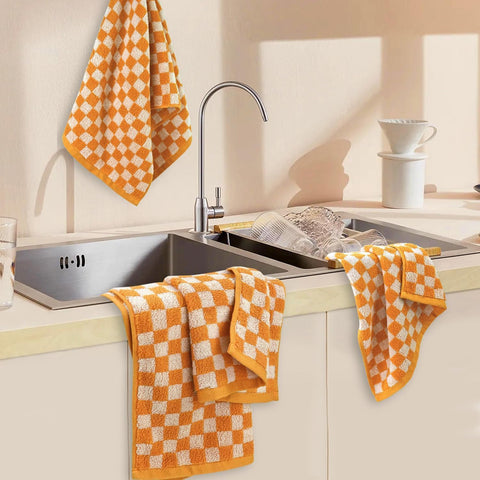 Jacquotha absorbent cotton towels offer quick drying after hand washing.