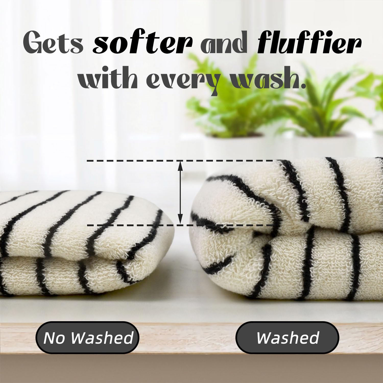 Jacquotha ivory towels with stripes suit any bathroom theme.