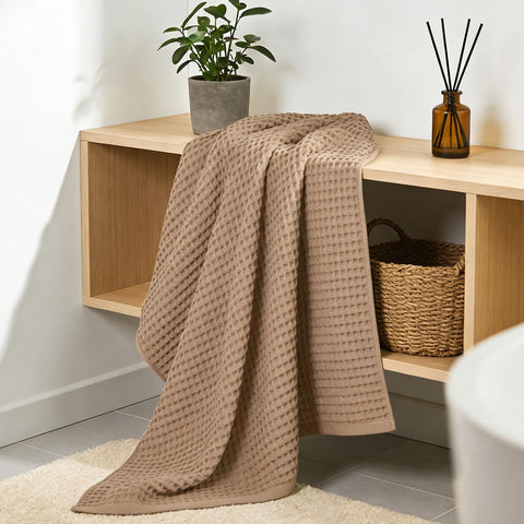 Jacquotha waffle weave towel close-up, soft cotton texture for everyday use.