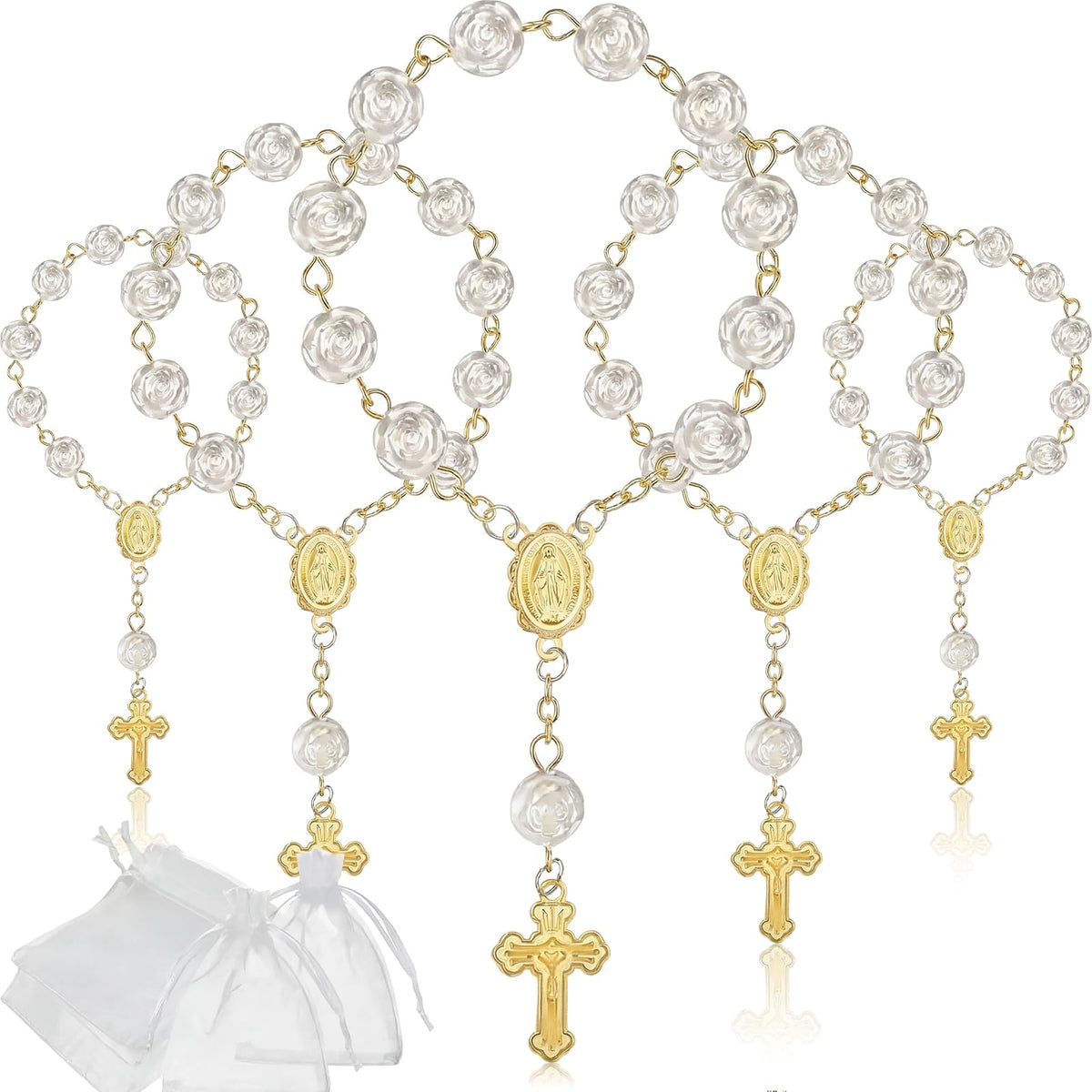 Jadive mini baptism rosary with ivory beads for elegant christening favors