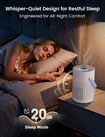 Jafanda air purifier in Sleep Mode delivers quiet nighttime freshness.