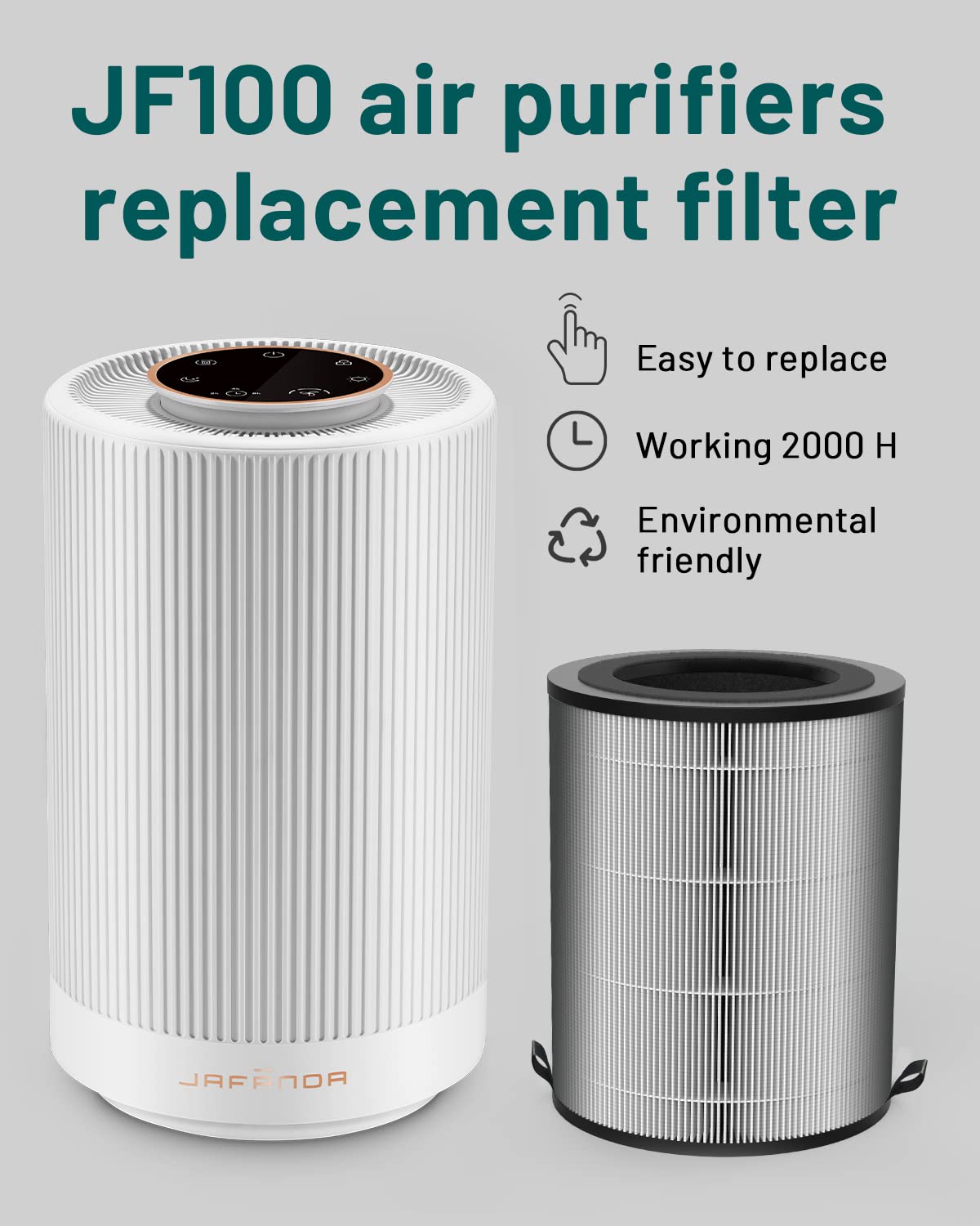 Jafanda JF100 true HEPA filter close-up captures fine pollutants.