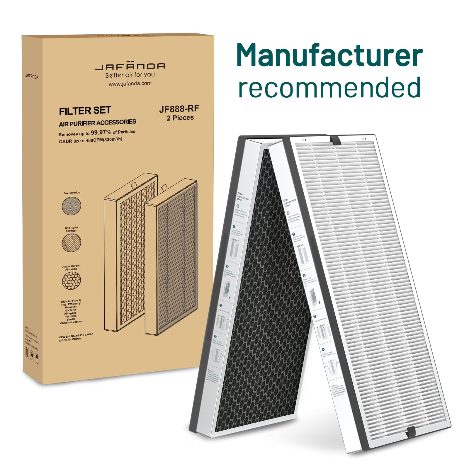 Jafända JF888 maintenance reminder emphasizes monthly pre-filter cleaning and routine replacement.