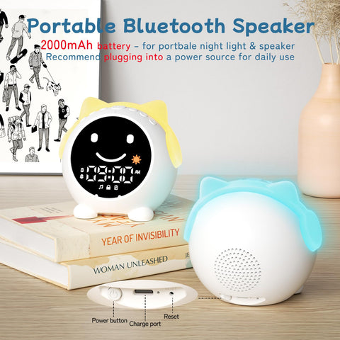 JAHUYU Kids Alarm Clock compact design fits small bedrooms.
