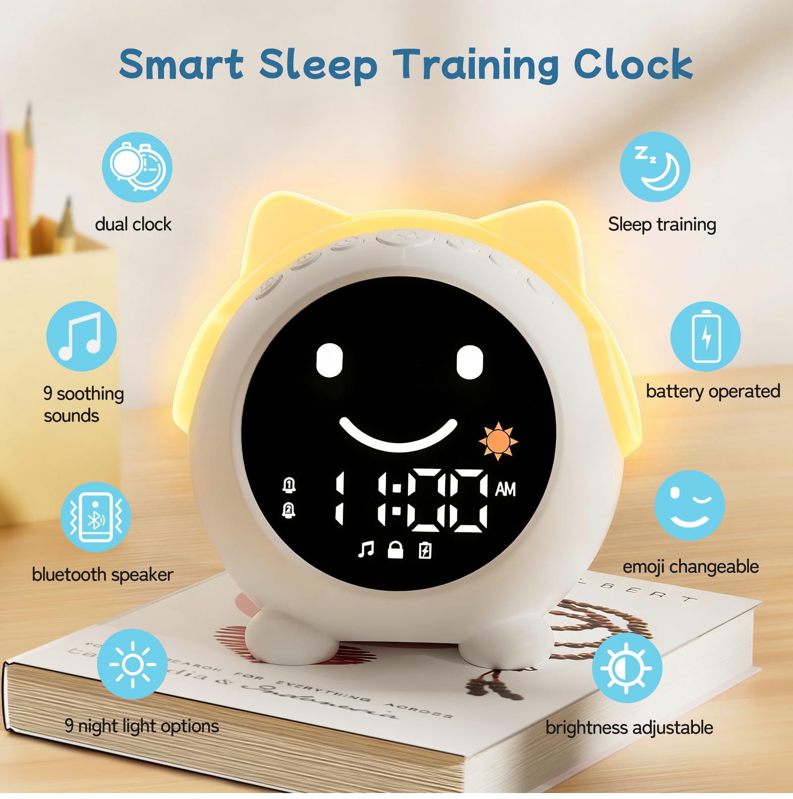 JAHUYU Kids Alarm Clock with dual alarms supports consistent routines.