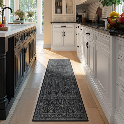 Jainmy Dark 2x6 runner rug with non-slip backing, helps keep floors safe in high-traffic areas