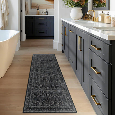 Jainmy Dark 2x6 runner rug thin and ultra-soft, easy to store and move