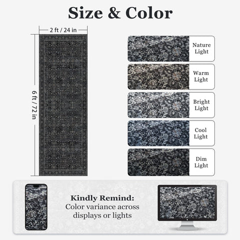 Jainmy Dark 2x6 runner rug vintage pattern for living spaces, adds character and easy cleaning