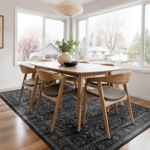 Jainmy Dark Area Rug with non-slip backing enhances safety for families and pets.