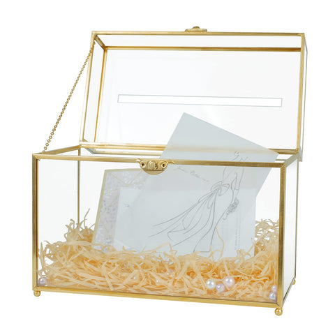 Jajamy glass wedding card box with slot for secure guest cards.