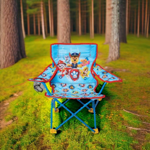 Paw Patrol camping chair safety locking mechanism close-up for secure seating.