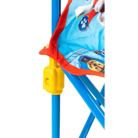 Paw Patrol camping chair side view, compact kid seating for easy portability.